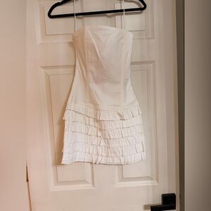 NWT Edikted white bachelorette bridal STRAPLESS RUFFLED MINI DRESS